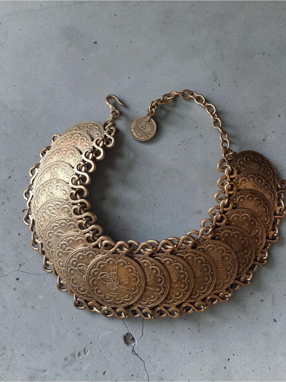 Vintage Statement Coin Collar Necklace - Antique Gold - Picture 5 of 7